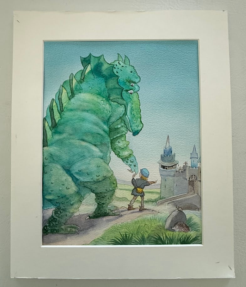 Michael Foreman. The Beast with a Thousand Teeth.: Original watercolor for the full page image at page [19] - image measures 7 1/2 x 9 3/4. Image is matted; matt has a few light marks; image is in fine condition. [WITH] a copy of the American edition