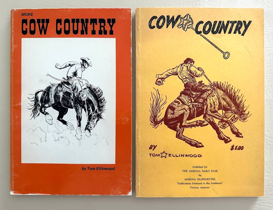 Barry Goldwater association. Cow Country. The West-Today and Yesterday in Cartoons [WITH] More Cow: Tucson: The Arizona Daily Star, 1959 & Tucson: Twin Palms Publishing, 1971. Both volumes illustrated by Tom Ellinwood. First editions. Very good copies in pictorial card covers. Both volumes inscribed