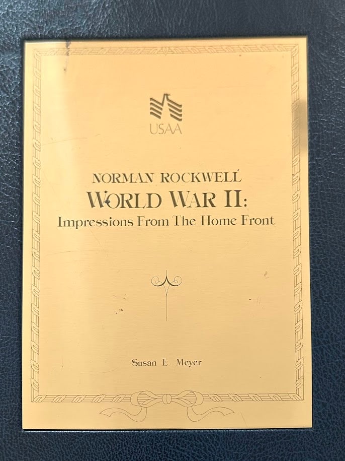 Susan Meyer. Norman Rockwell's World War II Impressions from the Home Front. Signed: USAA: 1991. Folio; bound in leather over boards; with numerous color & b/w illustrations by Norman Rockwell. Deluxe edition SIGNED by both Meyer and General McDermott on the title page. Fine copy in t