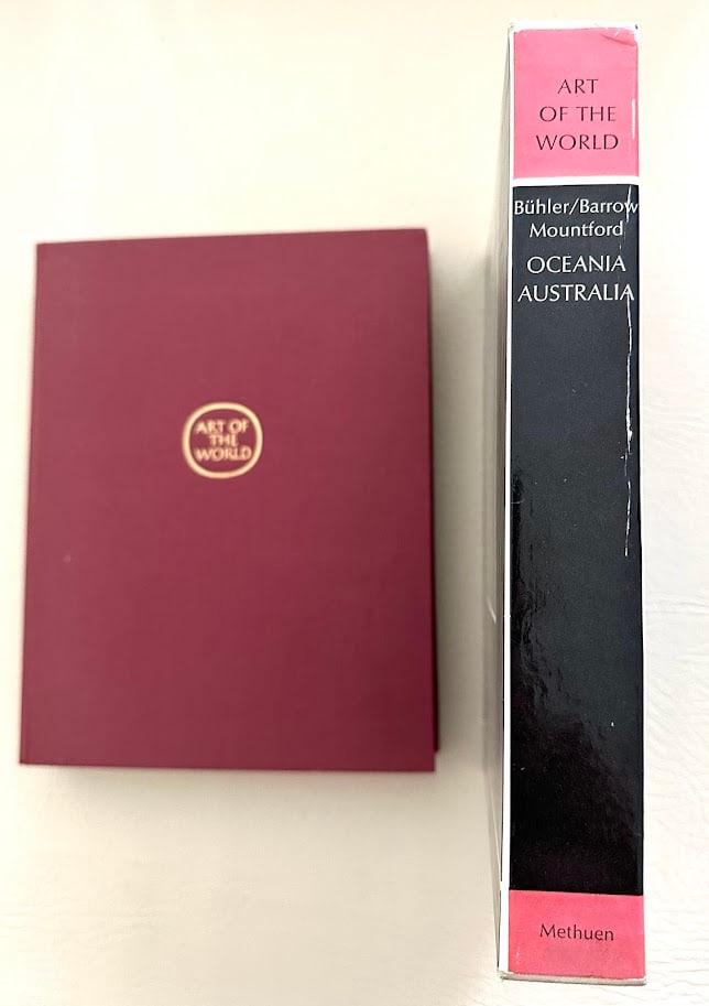 Oceana and Australia. The Art of the South Seas. Text by Alfred Buhler, &c.: London: 1965. 8vo; 250pp; gilt lettered cloth; illustrated with numerous tipped in color plates; top of spine lightly smudged; half title with a customs stamp and booksellers stamp, otherwise near fin