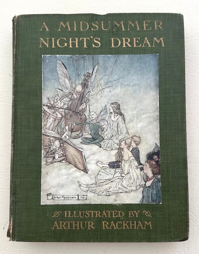 Arthur Rackham. A Midsummer Night's Dream.: New York: Doubleday, Page, circa 1920. 4to; 133pp; gilt lettered cloth with a color pictorial plate on the upper cover; illustrated with 16 color plates, each with a captioned tissue guard, full page 