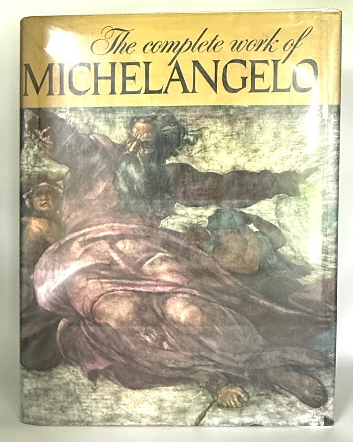 The Complete Work of Michelangelo.: New York: Reynal and Company, circa 1967. Large, thick folio; 597pp; gilt lettered cloth; color pictorial jacket; with 1040 illustrations plus 36 plates in color; some light browning and spotting at e