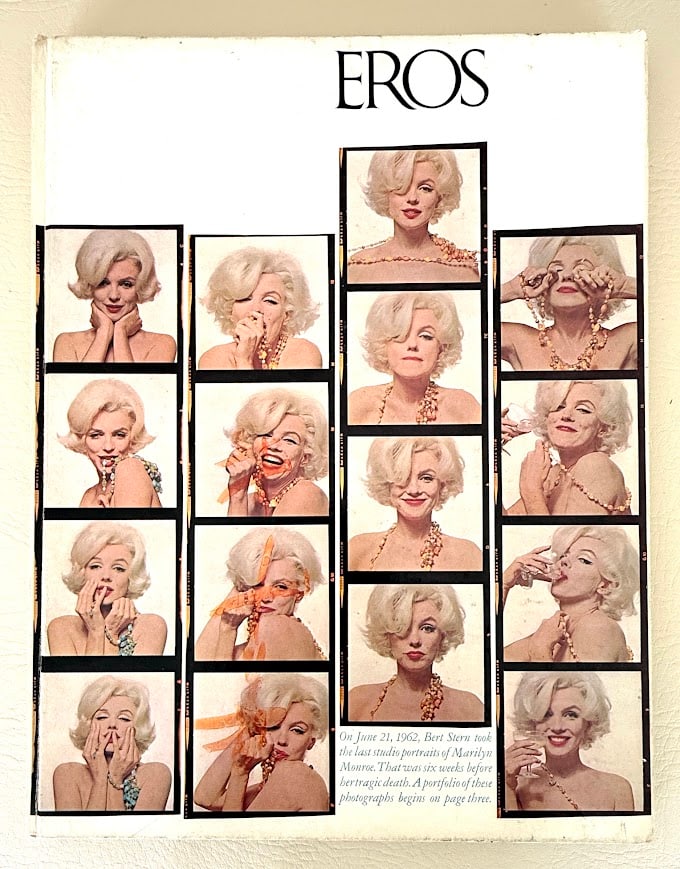 Marilyn Monroe. Eros, a Quarterly Magazine, Volume One, Number Three: Autumn 1962.: New York: 1962. Tall 4to; 96pp; color pictorial boards, lightly soiled and rubbed; a number of the articles have some underlining and notes in the margin; Marilyn section clean and in very good condit