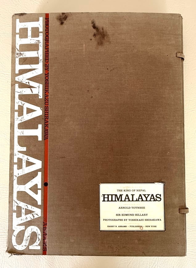 Himalayas, by Yoshikazu Shirakawa.: New York: Abrams, 1971. Folio; heavy boards; with 248 full page color illustrations, 6 multi-page foldout color plates, plus 6 maps and diagrams. Essays by Yoshikaza Shirakawa on the Nepal Himalayas, 