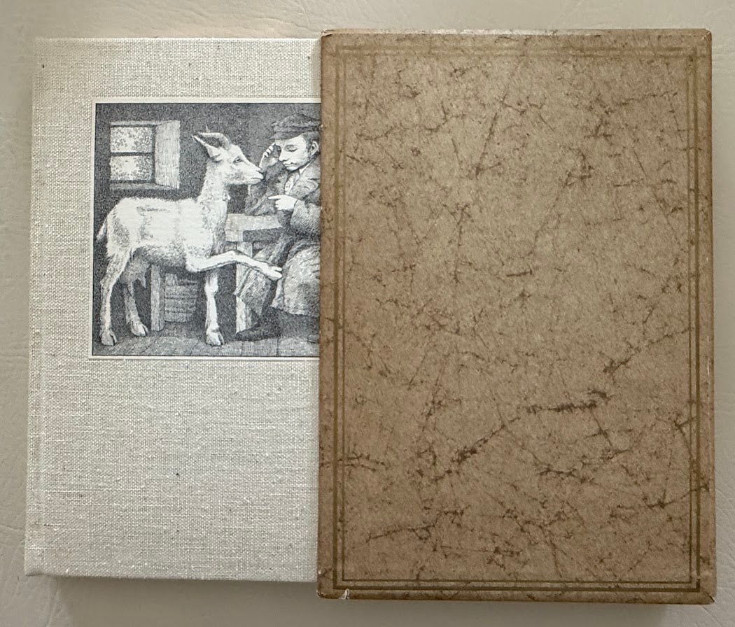 Maurice Sendak. Zlateh the Goat, by Isaac Bashevis Singer.: New York: 1966. 8vo; 90pp; linen binding with pictorial label upper cover; spine sun faded as usual, otherwise a fine copy in the original slipcase. Illustrated with 17 tipped in b/w plates by Sendak.