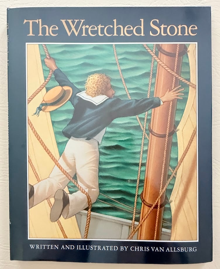 Chris Van Allsburg. The Wretched Stone.: Boston: 1991. 4to; cloth backed gilt decorated boards; color pictorial jacket; with numerous full page color illustrations by the author. First printing. SIGNED by Van Allsburg on the title page.