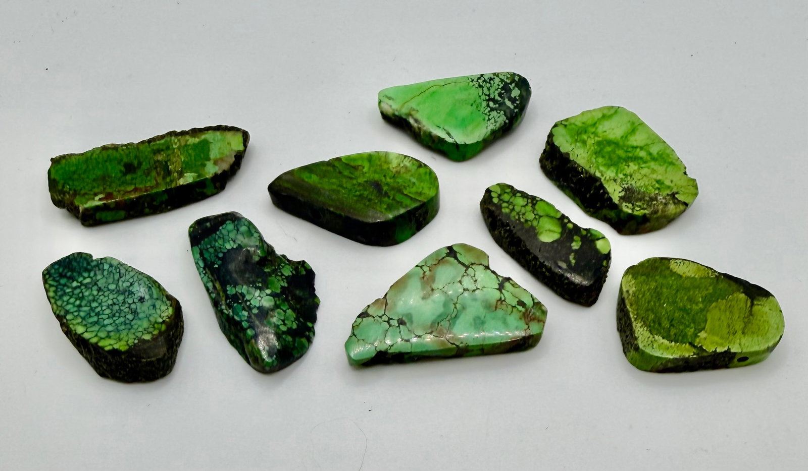Nine Unique Polished Green Turquoise Stones (1 of 4)