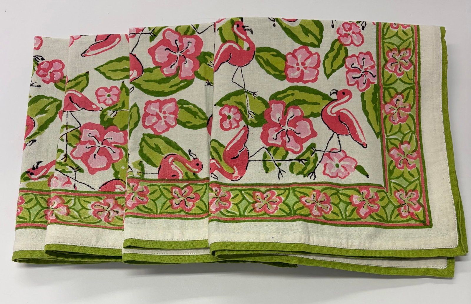 Set of Four Pomegranate Pillow Covers: A set of four 20” x 20” pillow covers from the Lexington, KY company, Pomegranate that specializes in hand-block printed table linens and home accessories. These pillow covers are 100% cot