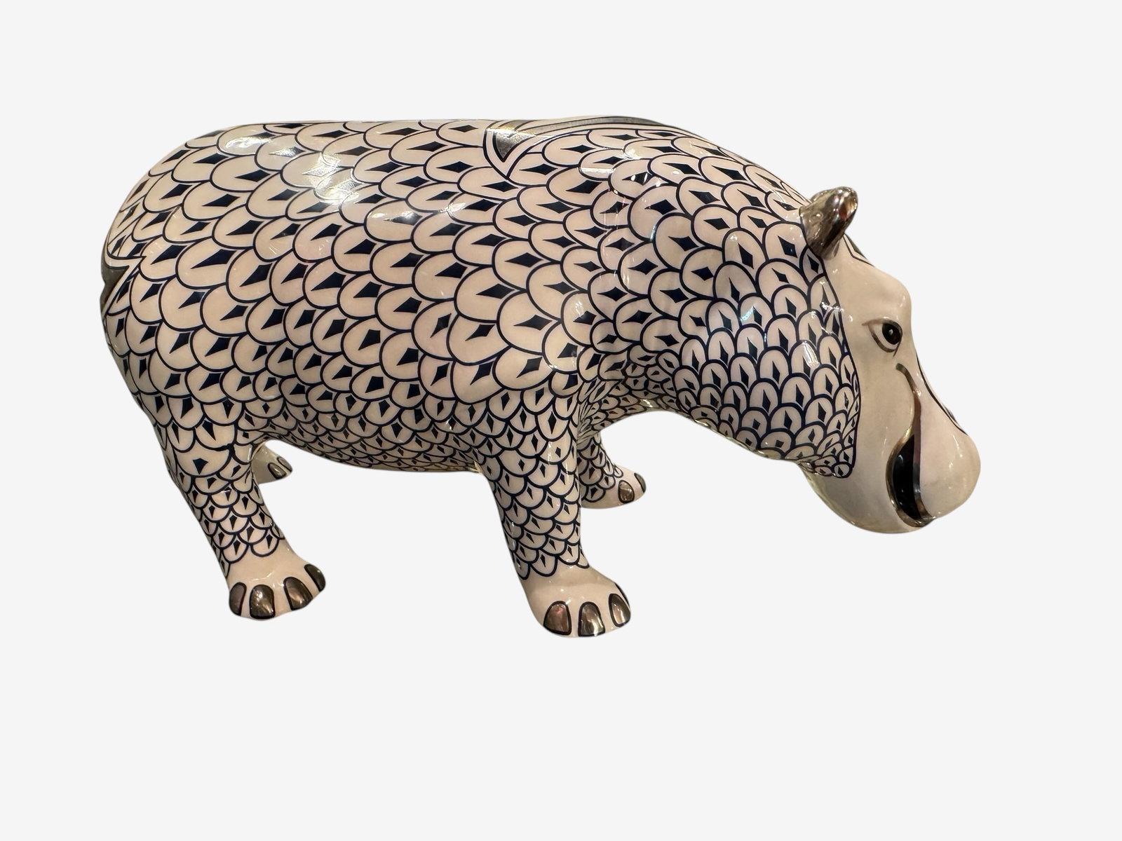 Herend porcelain Blue Fish-Scale Hippo Figurine (1 of 4)