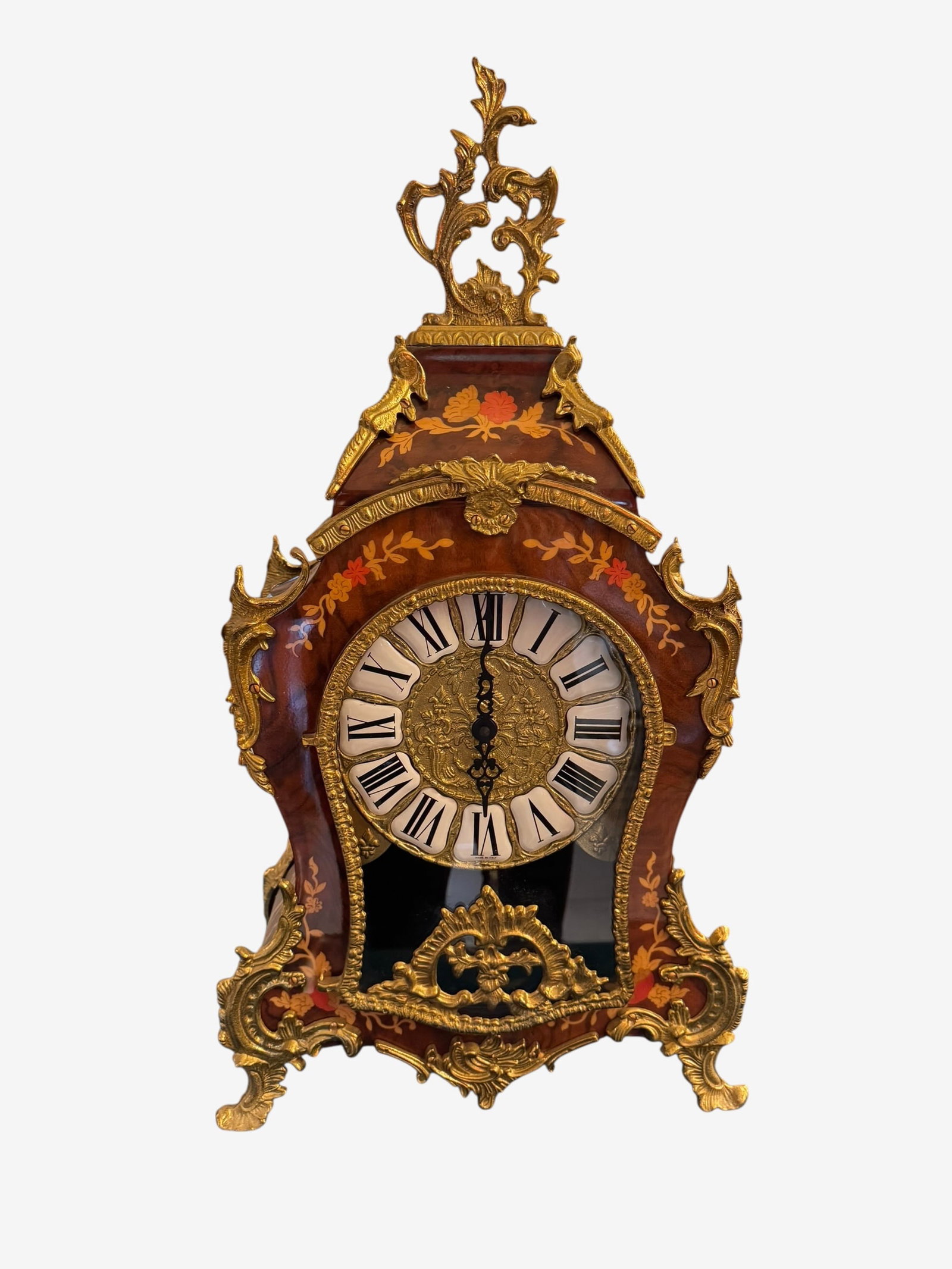 Vintage Italian Baroque Style Faux-Burl & Gilt Mantel Clock (1 of 6)
