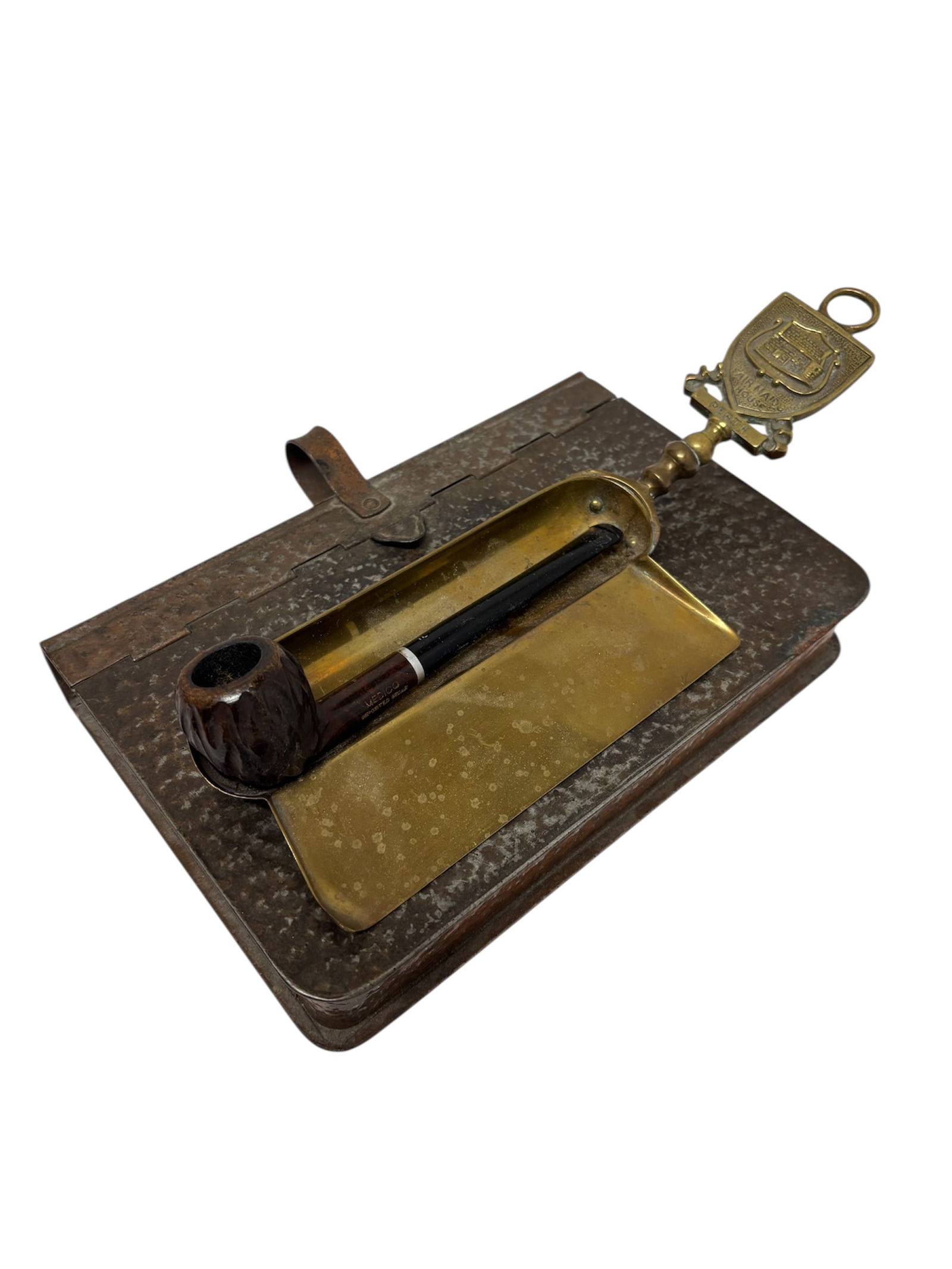 Vintage Brass Silent Butler and Collectibles: This brass silent butler features a shield crest with "Fair Maid house Perth" marking as a vintage souvenir. The Fair Maid House is considered the oldest secular building in Perth, Scotland. Also incl