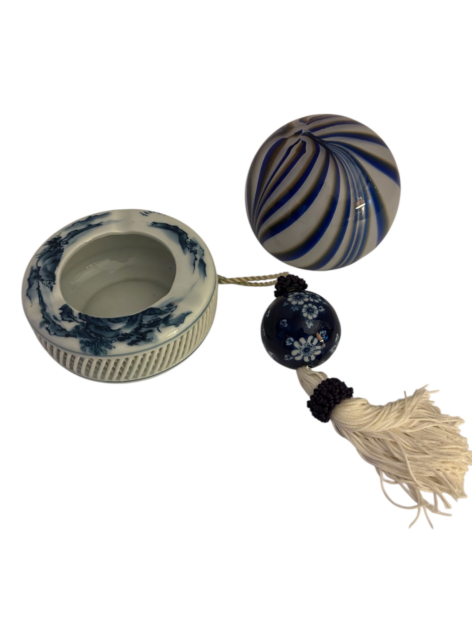 Blown Glass Paperweight and Blue & White Accents (1 of 9)