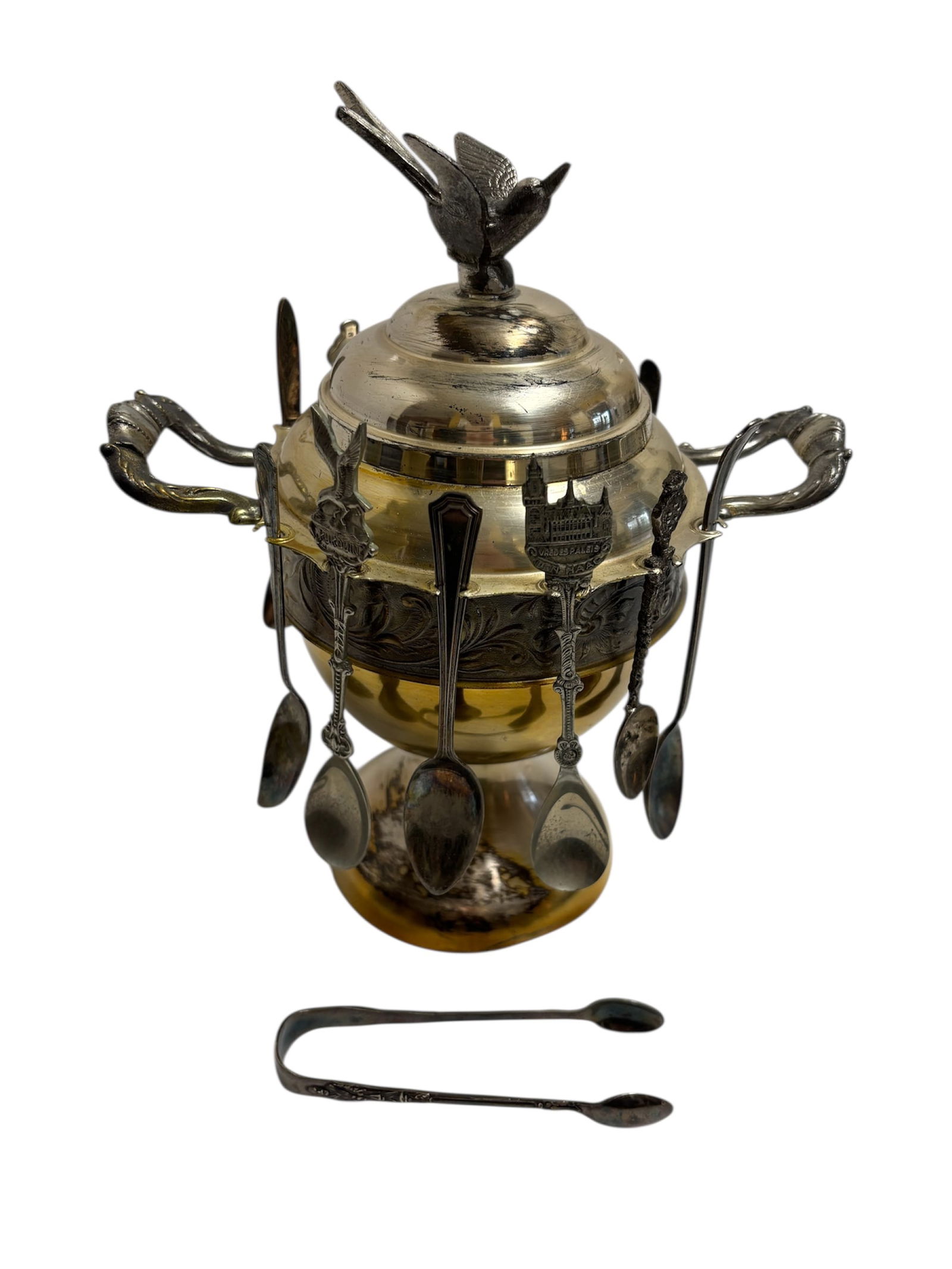 Antique Covered Sugar Bowl With Hanging Collectible Spoons (1 of 15)
