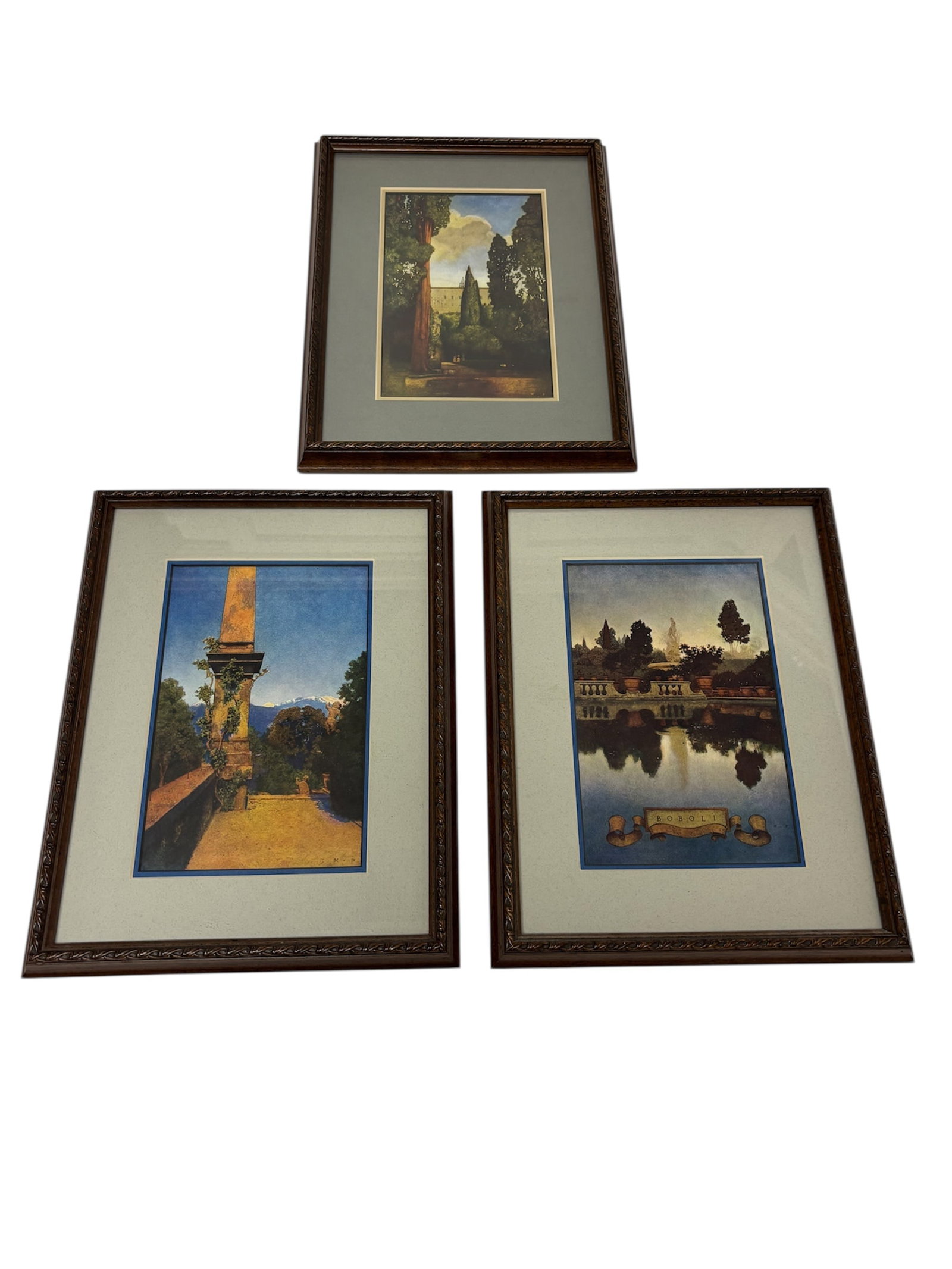 Framed Prints by Maxfield Parrish: Featuring 3 framed prints including Boboli Garden, Florence drawn by Maxfield Parrish, Villa d'Este, Tivoli, and "In the Gardens of Isola Bella", Lake Maggiore