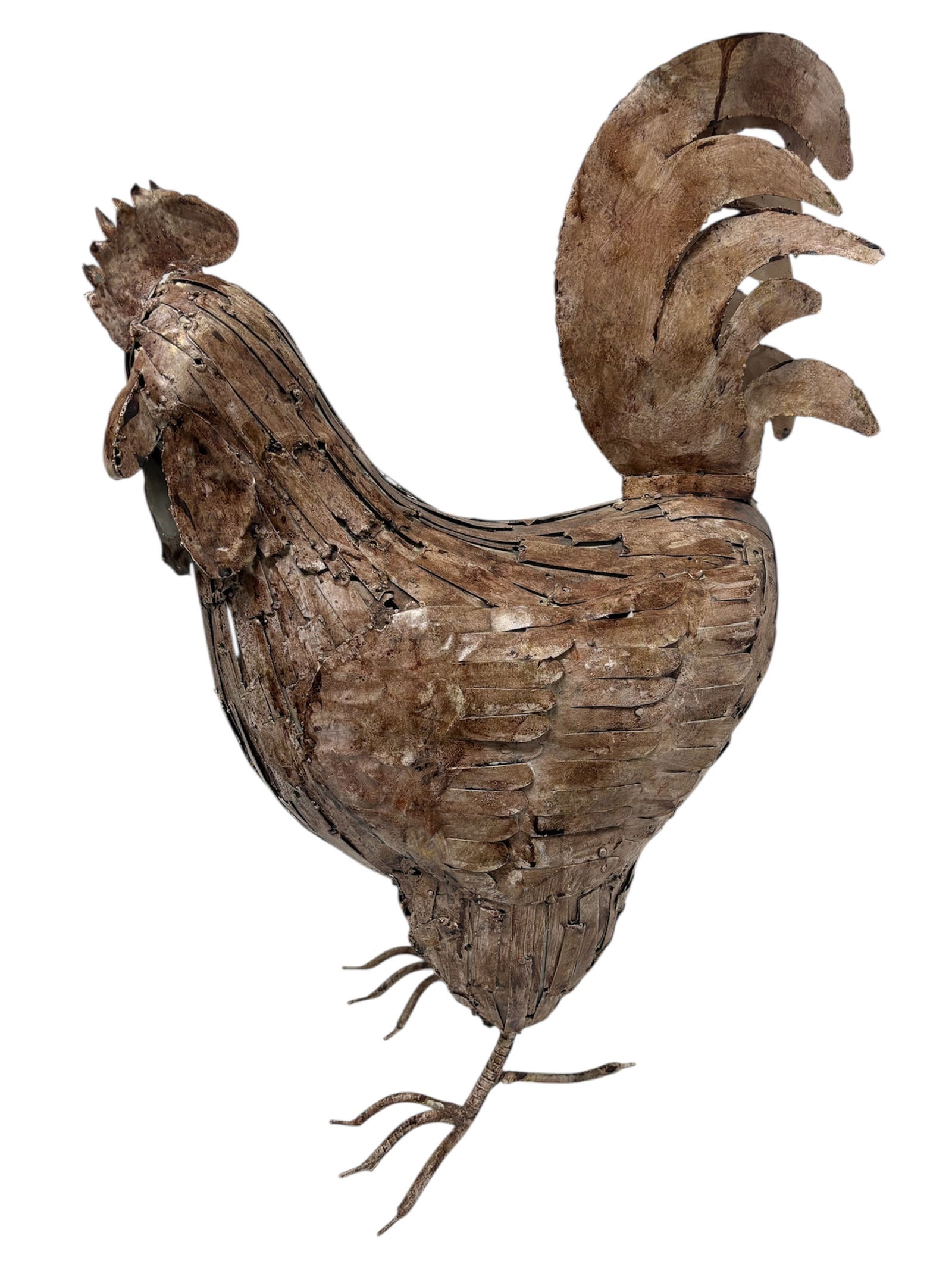 Rustic Metal Rooster Sculpture: Rustic farm house charm, crafted from sheet metal and features distressed vintage appeal 24.5" tall, great modern farmhouse statement piece!