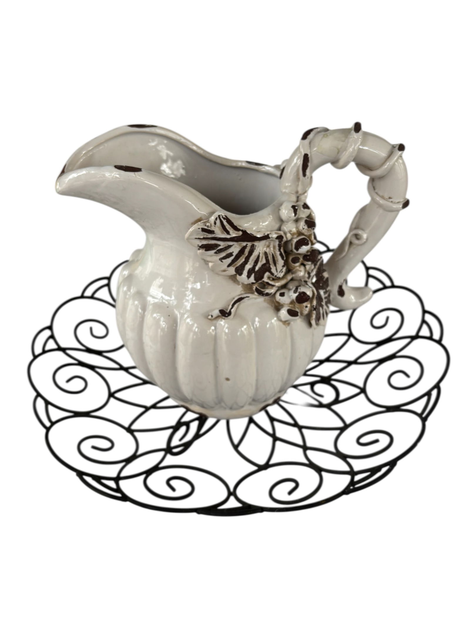 Capodimonte-Style Porcelain Pitcher & Open Metal Work Charger (1 of 9)