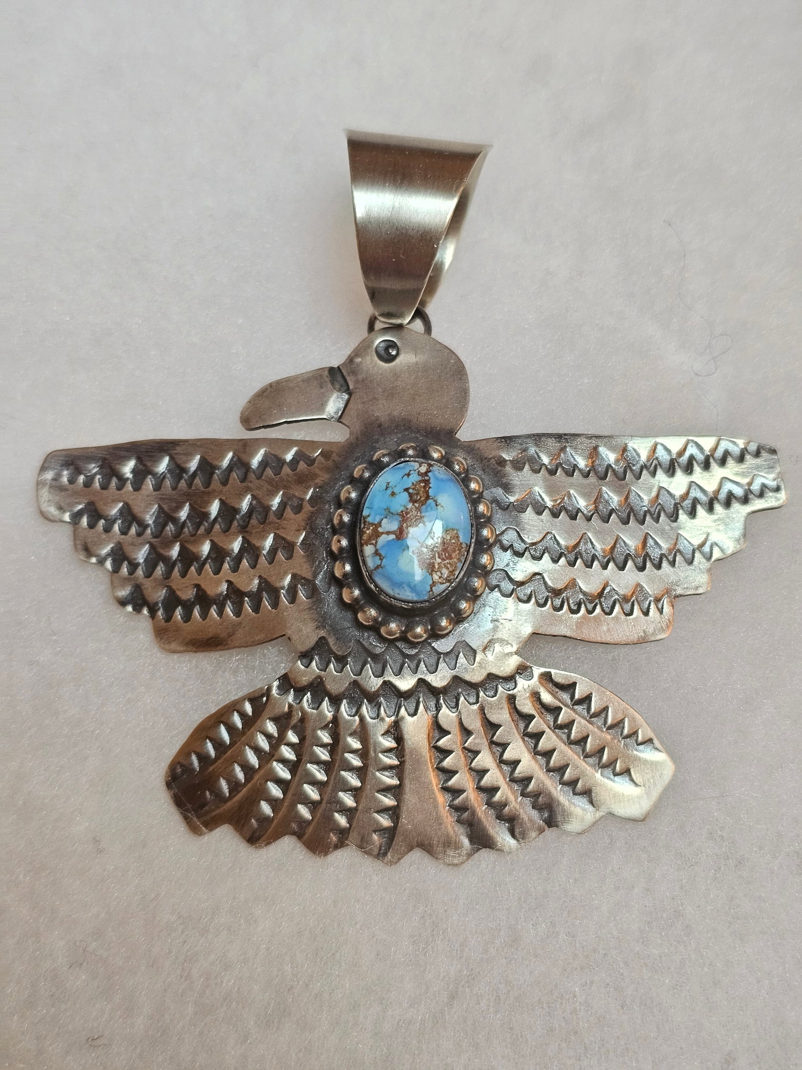 Chimney Butte Navajo Sterling Silver Thunderbird Pendant with Golden Hills Turquoise (1 of 5)