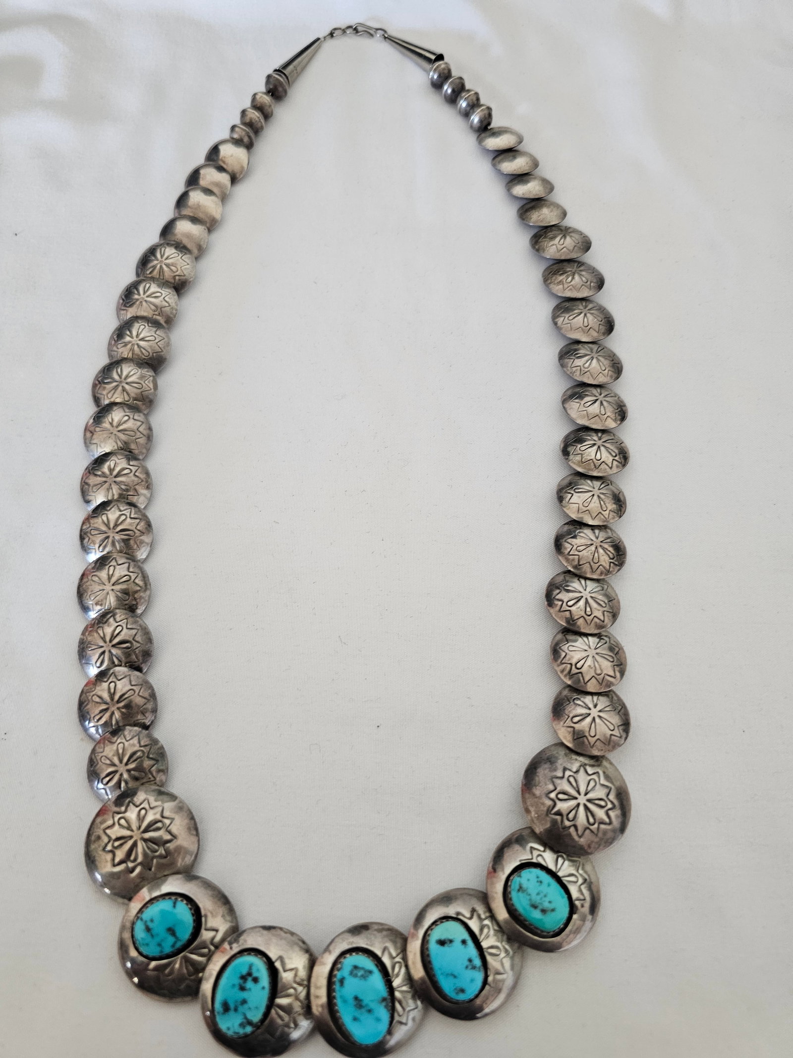 Very Vintage Navajo Sterling Silver Turquoise Pillow Bead Necklace 75.58g (1 of 7)