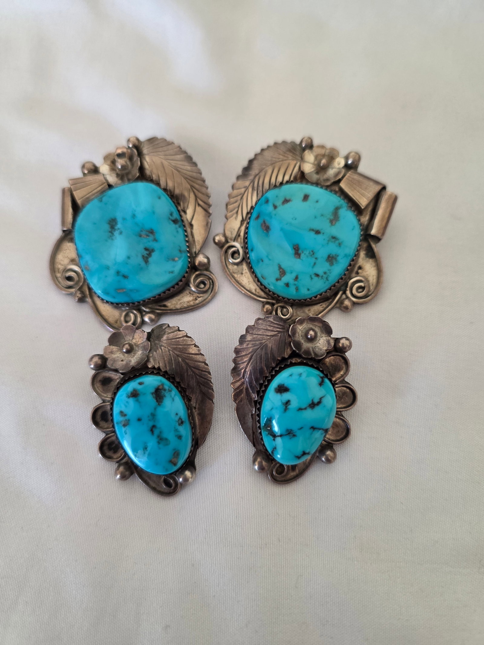 RH Hallmark Navajo Sterling Silver Turquoise Earrings Lot 58.21g (1 of 4)