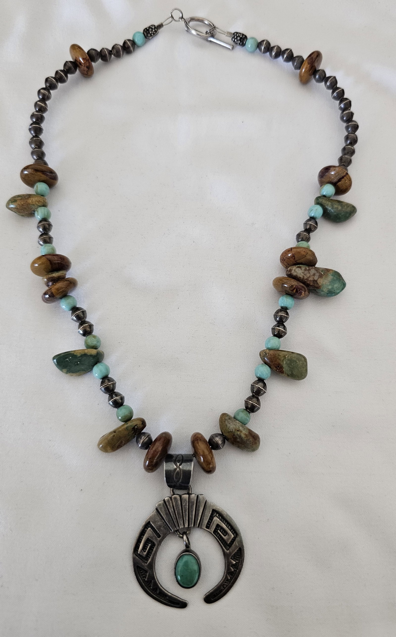 Very Vintage Sterling Silver Turquoise Naja Bead Necklace 48.94g (1 of 5)