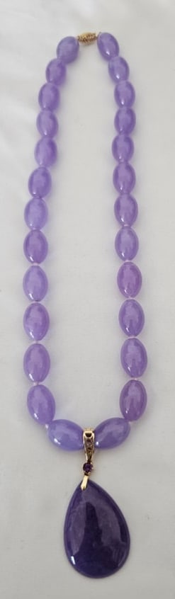 Lavender Jade Necklace With 14K Gold Pendant Drop (1 of 4)