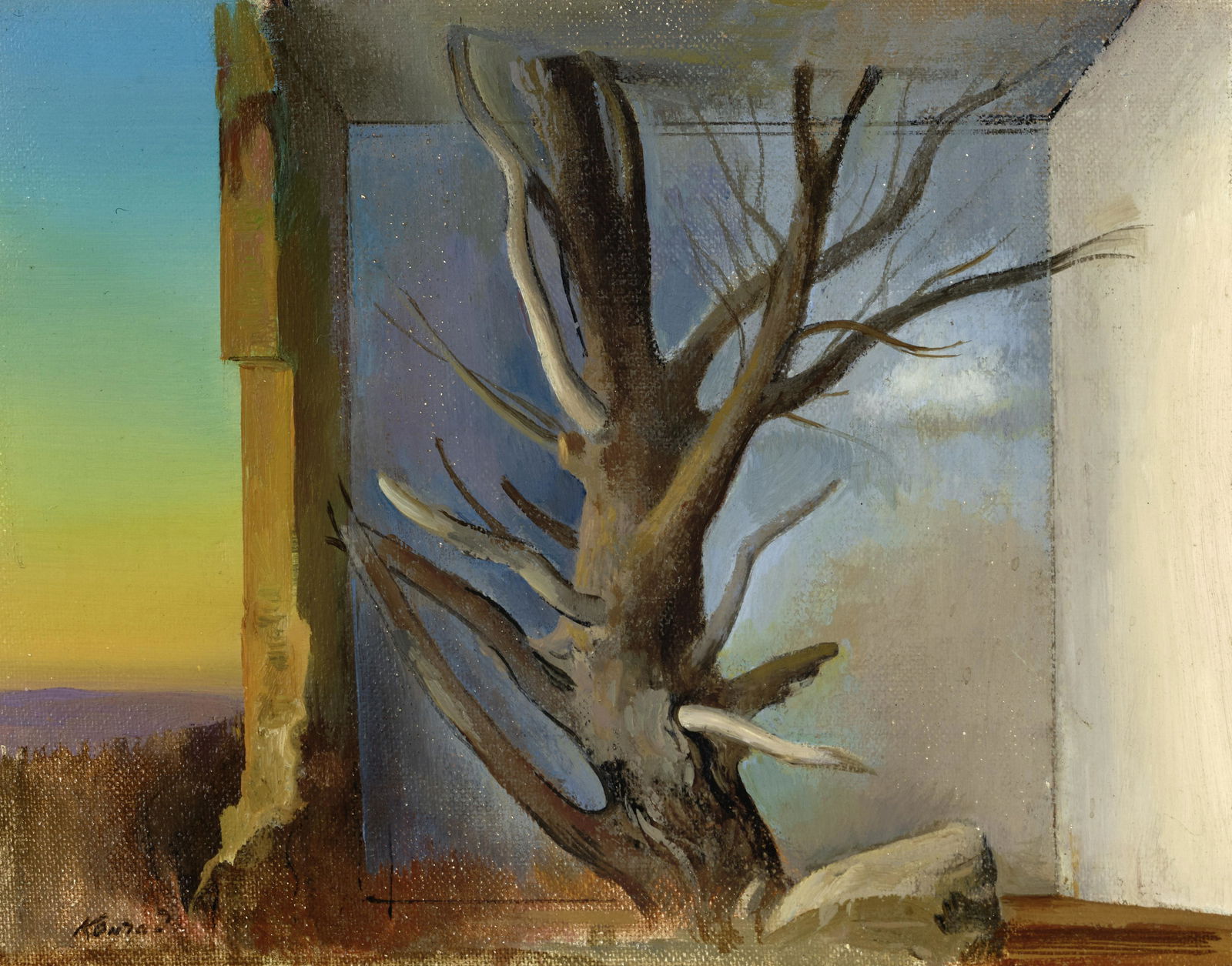 Adolf Ferdinand Konrad (1915-2003) Landscape with Tree: Adolf Ferdinand Konrad (1915-2003) Landscape with Tree and View of Thebes: A Pair of Works signed 'Konrad' (lower left); signed and titled 'View of Thebes Konrad' (lower left) and signed again, inscri