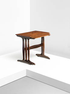 Ole Wanscher Nest of three side tables, circa 1952: Ole Wanscher Nest of three side tables, circa 1952 Brazilian rosewood. Largest: 55 x 60 x 40 cm Executed by master cabinetmaker A.J. Iversen, Copenhagen, Denmark. CITES license no. 598534-02 Footnotes