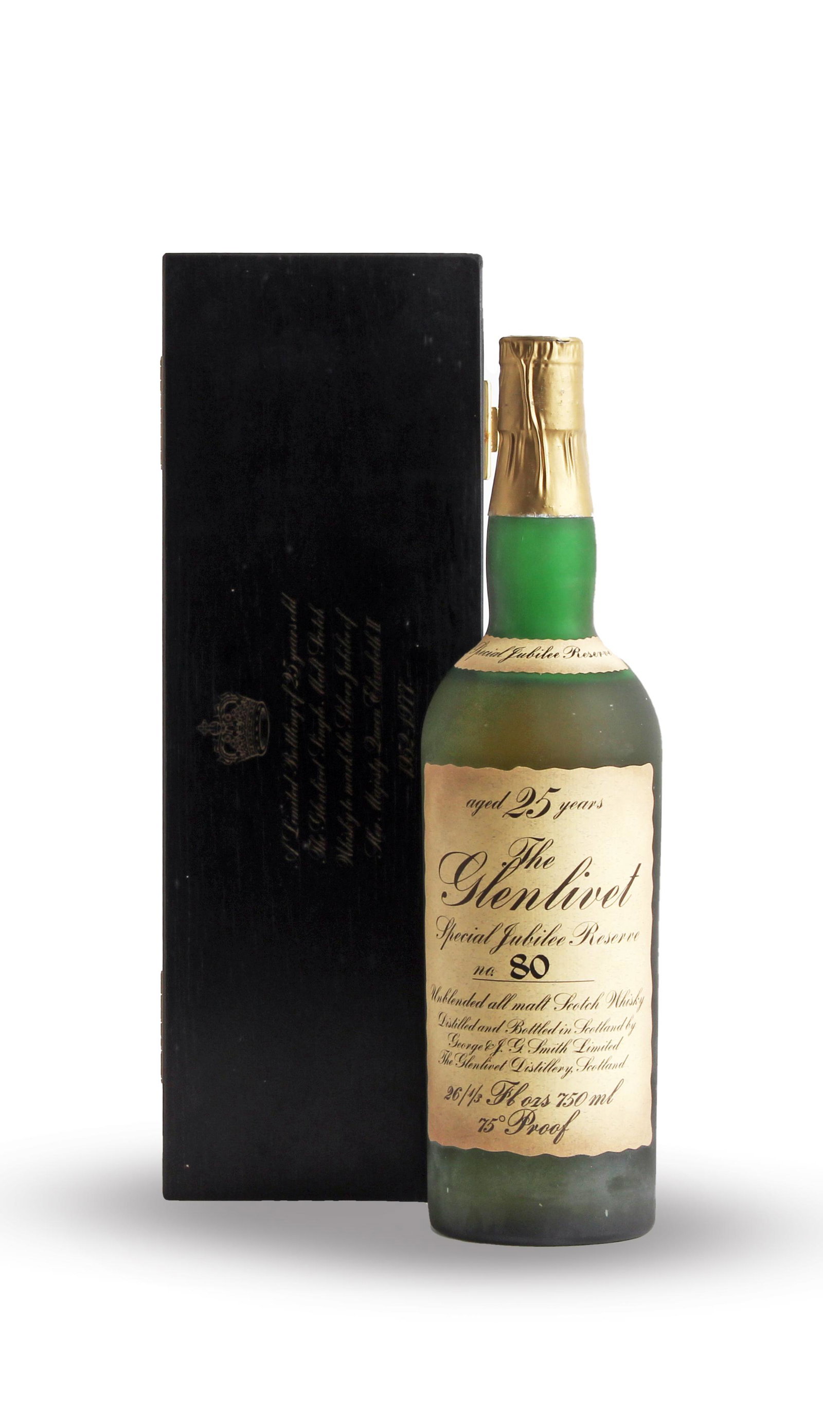 The Glenlivet Special Jubilee Reserve-25 year old: The Glenlivet Special Jubilee Reserve-25 year old Distilled and bottled by George & J G Smith Limited, The Glenlivet Distillery. Bottled to commemorate the Silver Jubilee of Her Majesty Queen Elizabet