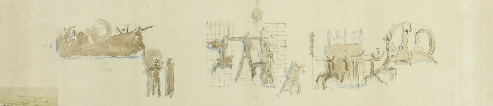 Jewad Selim (Iraq, 1919-1961) Preparatory sketch for: Jewad Selim (Iraq, 1919-1961) Preparatory sketch for the Freedom Monument, Baghdad mixed media on paper, framed signed and dated '3 March 1959', inscribed 'Commemorative relief sculpture for the 14th