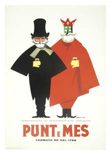 ARMANDO TESTA PUNT e MES: ARMANDO TESTA PUNT e MES lithographic poster in colours, cand. A, printed by M&G Pirovano, Milano, backed on linen and: Carpano. (2) 39 x 27ins. (99 x 68cm.) This lot is subject to the following lot s