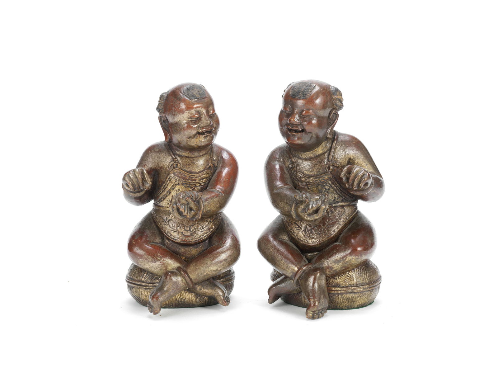 A PAIR OF GILT-LACQUERED WOOD FIGURES OF THE HEHE (1 of 1)