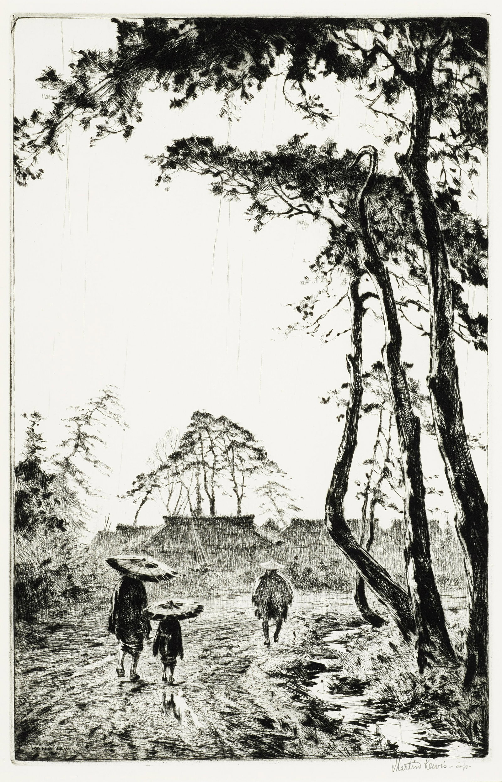 Martin Lewis (1881-1962); Clearing Rain, Evening, Japan;: Martin Lewis (1881-1962) Clearing Rain, Evening, Japan (McCarron 59), 1927 Drypoint, on laid watermarked paper, signed in pencil and annotated 'imp', from the edition of 72, with margins slightly unev