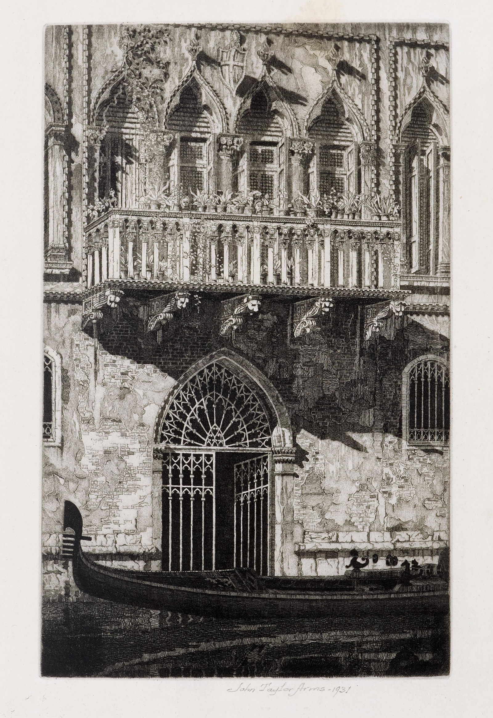 John Taylor Arms (1887-1953); The Balcony (Venetian: John Taylor Arms (1887-1953) The Balcony (Venetian Gateway), from Italian Series (Fletcher 237), 1931 Etching, on laid paper, signed in pencil and dated, from the edition of 110, printed by Charles S.