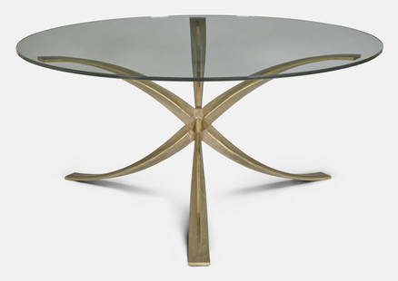 Michel Mangematin (born 1928) Dining Tablecirca: Michel Mangematin (born 1928) Dining Table circa 1965 bronze, glass, bronze stamped '.1440. MOD: 2. PIED NO: 10' height 29in (74cm); diameter 60 1/2in (154cm) Footnotes: Provenance Private Co