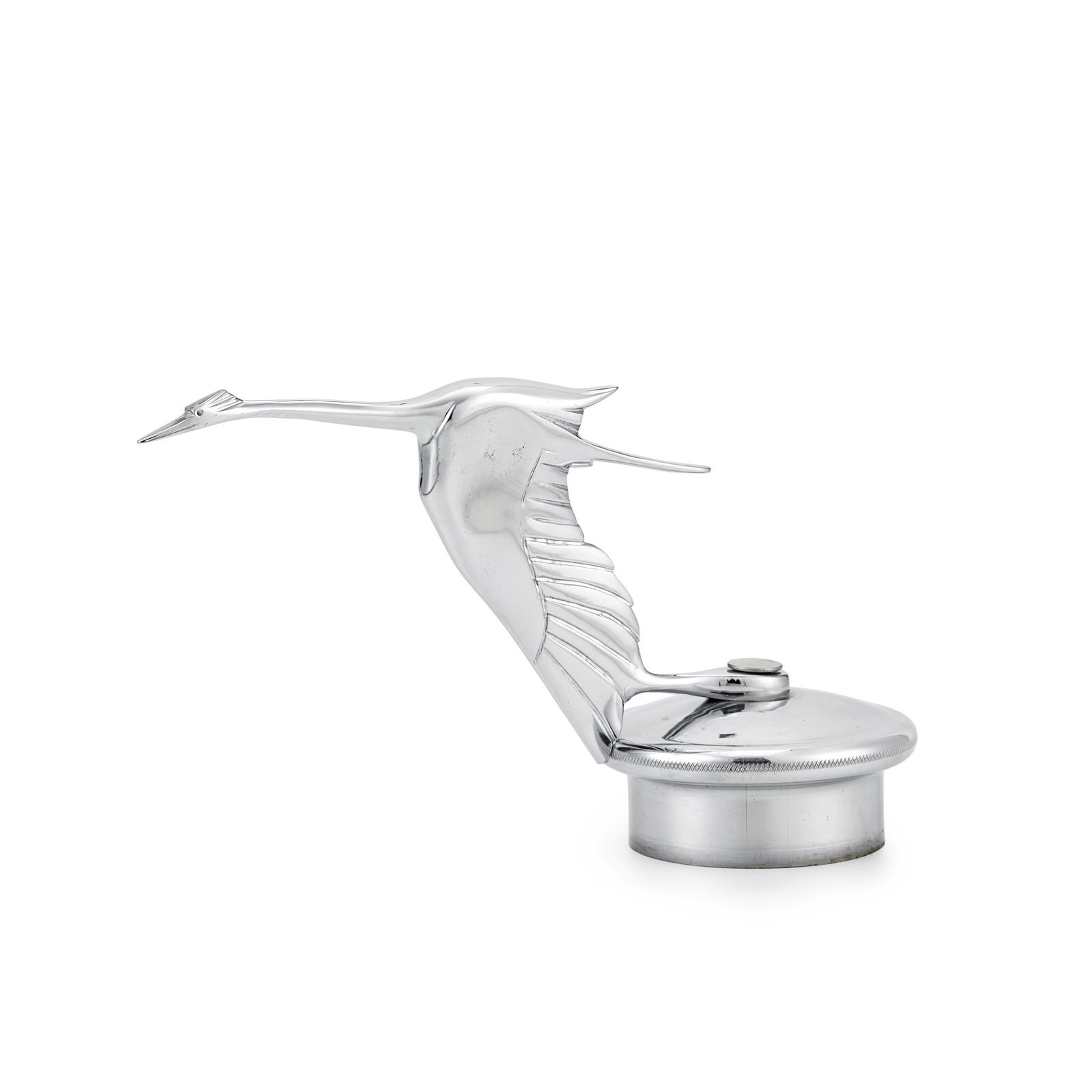 A "Stork" mascot: A "Stork" mascot, 1930s, based upon the famous design by Francois Bazin, chromed metal, 6 inches long, mounted on a period radiator cap.