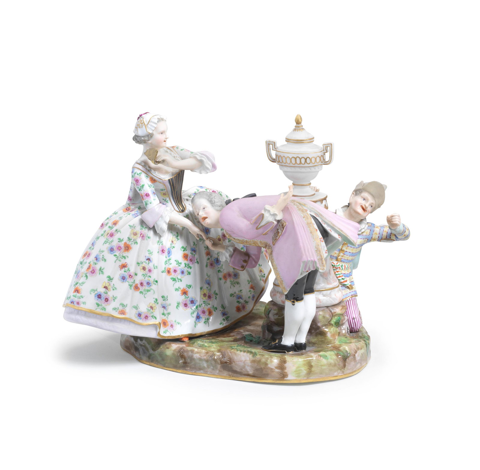 A MEISSEN OUTSIDE-DECORATED SATIRICAL GROUP OF AN (1 of 1)