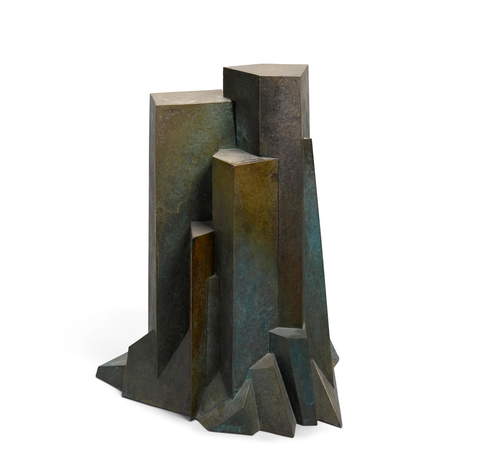 BRUCE BEASLEY (BORN 1939): BRUCE BEASLEY (BORN 1939) Upthrust 1993 patinated bronze, incised 'Beasley', numbered '2/9' and dated along lower edge height 19 1/4in (48.5cm); widest width 16in (41cm)