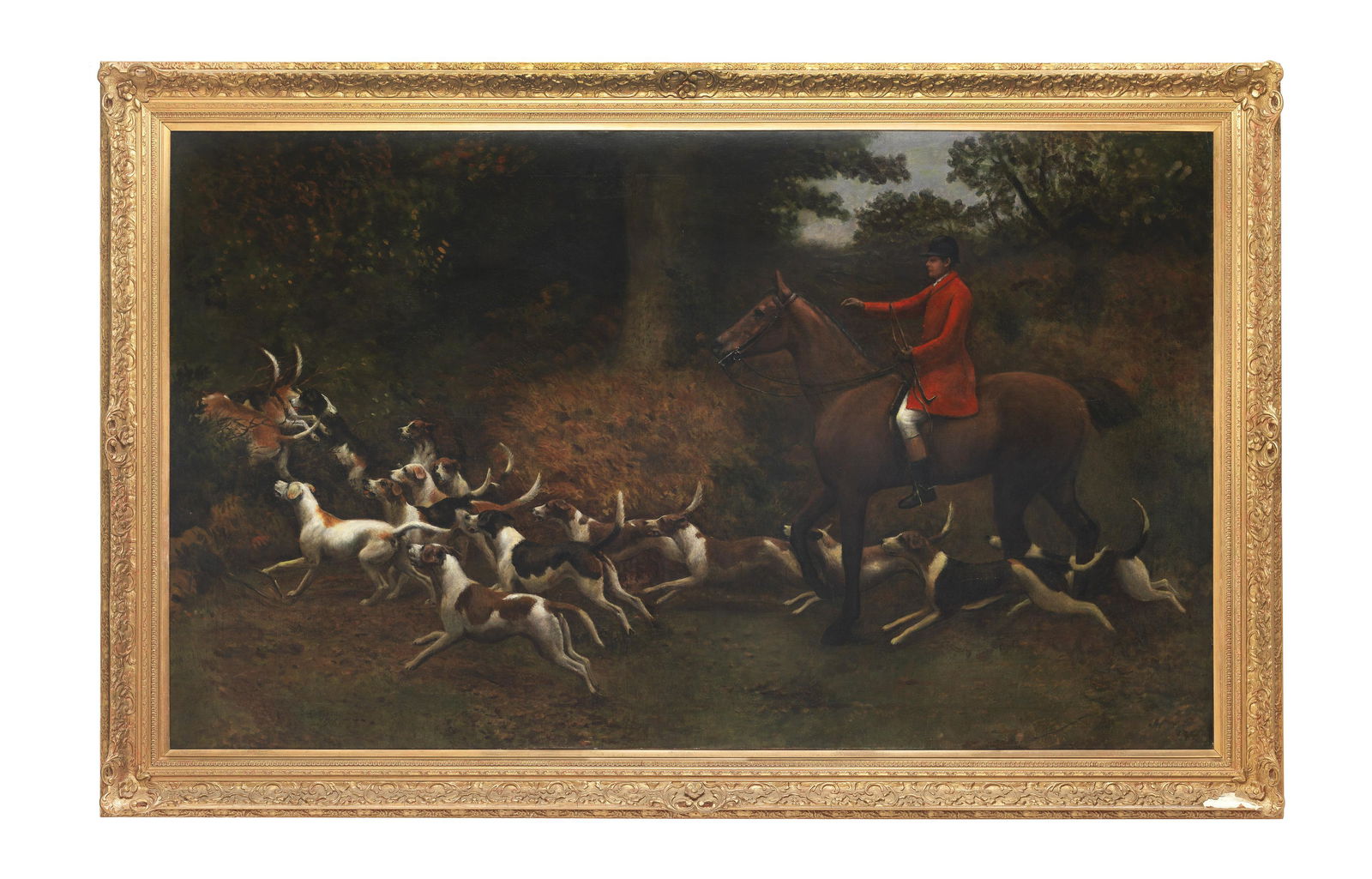 Charles Augustus Henry Lutyens (British, 1829-1915): Charles Augustus Henry Lutyens (British, 1829-1915) Huntsman and hounds signed and dated 'E Lutyens/96' (lower left) oil on canvas 127 x 215cm (50 x 84 5/8in).