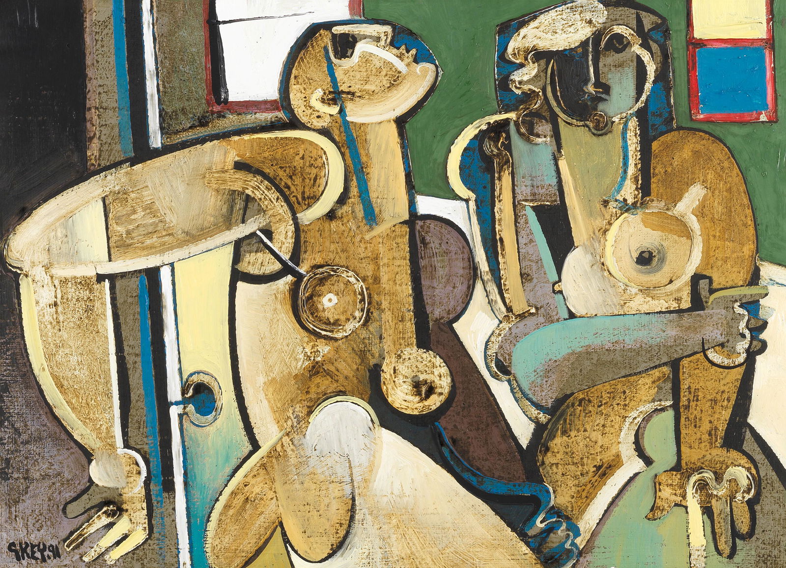 Geoffrey Key (British, born 1941) Figure Entering a: Geoffrey Key (British, born 1941) Figure Entering a Room signed and dated 'G KEY.91' (lower left); further signed and dated 'G Key 91.' (on canvas verso), also signed, titled and dated 'FIGURE ENTERIN