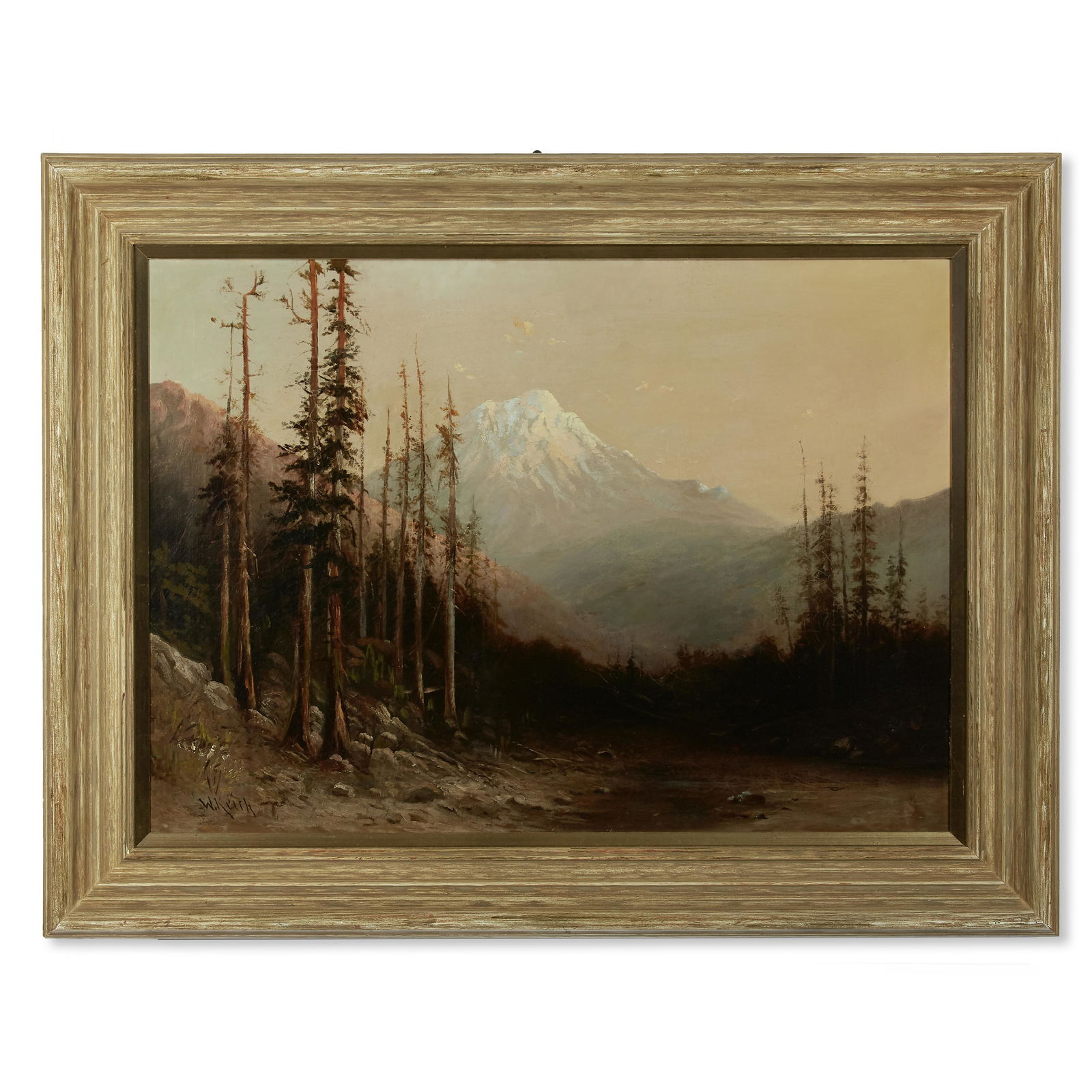 William Keith (1838-1911) Mountain Peak, Thought to be: William Keith (1838-1911) Mountain Peak, Thought to be Mt. Shasta signed 'W. Keith' (lower left) oil on canvas 20 x 28in framed 26 7/8 x 34 3/4in Footnotes: Provenance Flury and Company, Seattle,