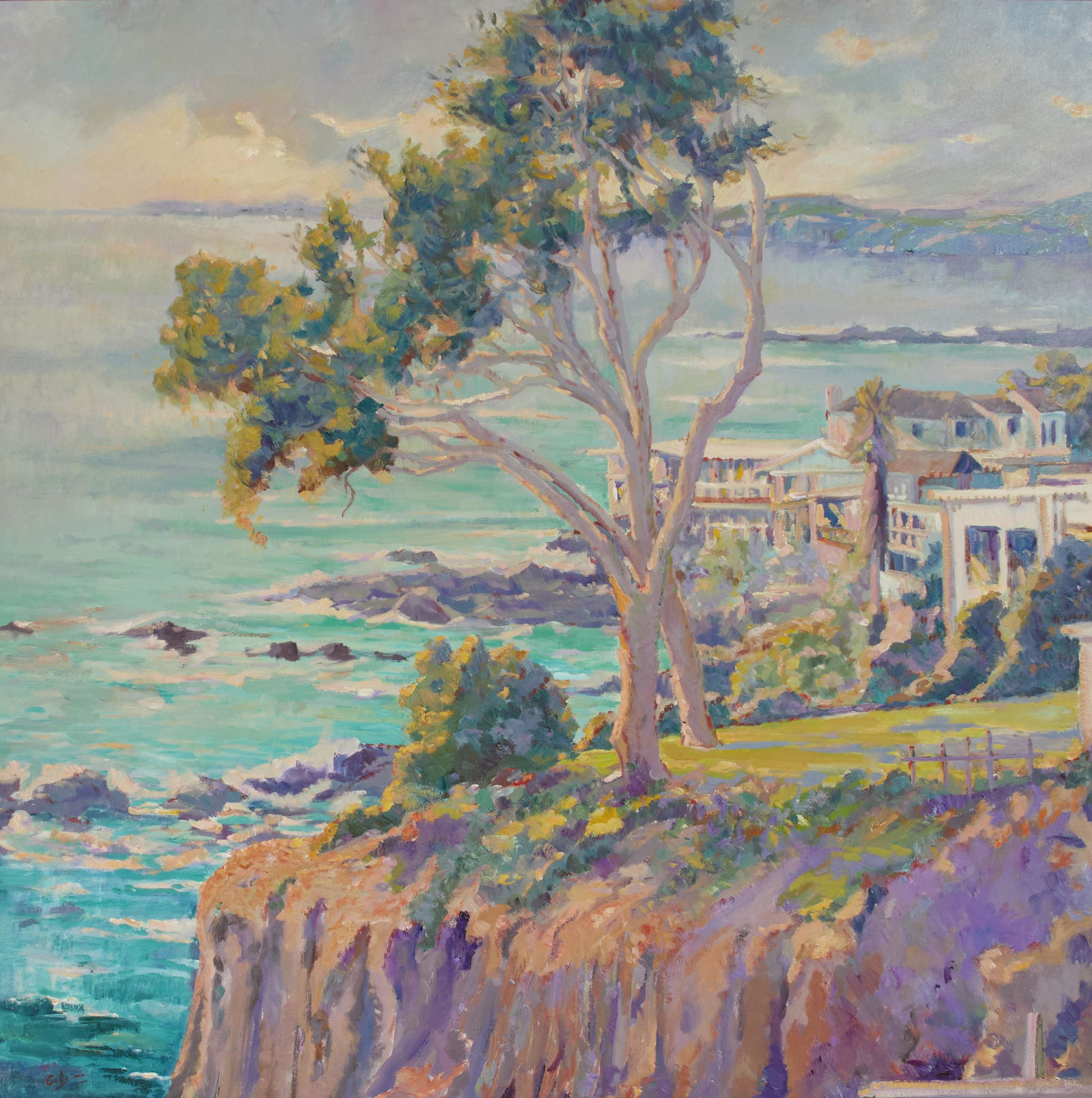 Maria Del Carmen Calvo (20th/21st Century) View from: Maria Del Carmen Calvo (20th/21st Century) View from the Gazebo, Laguna Beach signed 'Calvo ©' (lower left), signed again and dated 'Maria del Carmen Calvo / 1989' (on the reverse) oil on canvas