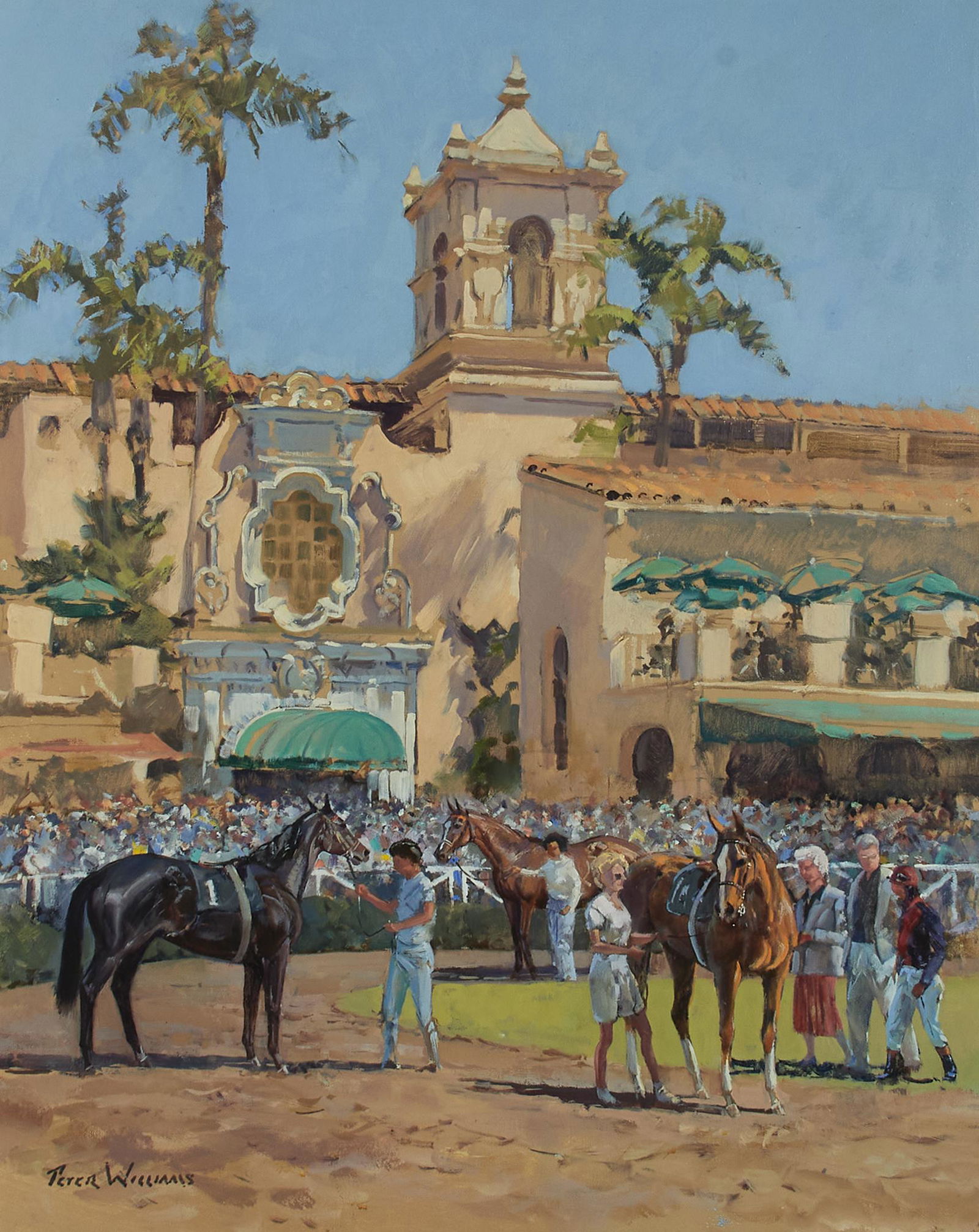 Peter Williams (1934-2018) Del Mar Racetrack 30 x 24in: Peter Williams (1934-2018) Del Mar Racetrack signed 'Peter Williams' (lower left) oil on canvas 30 x 24in framed 39 x 33in Footnotes: Provenance The artist. Chemers Gallery, Tustin, California