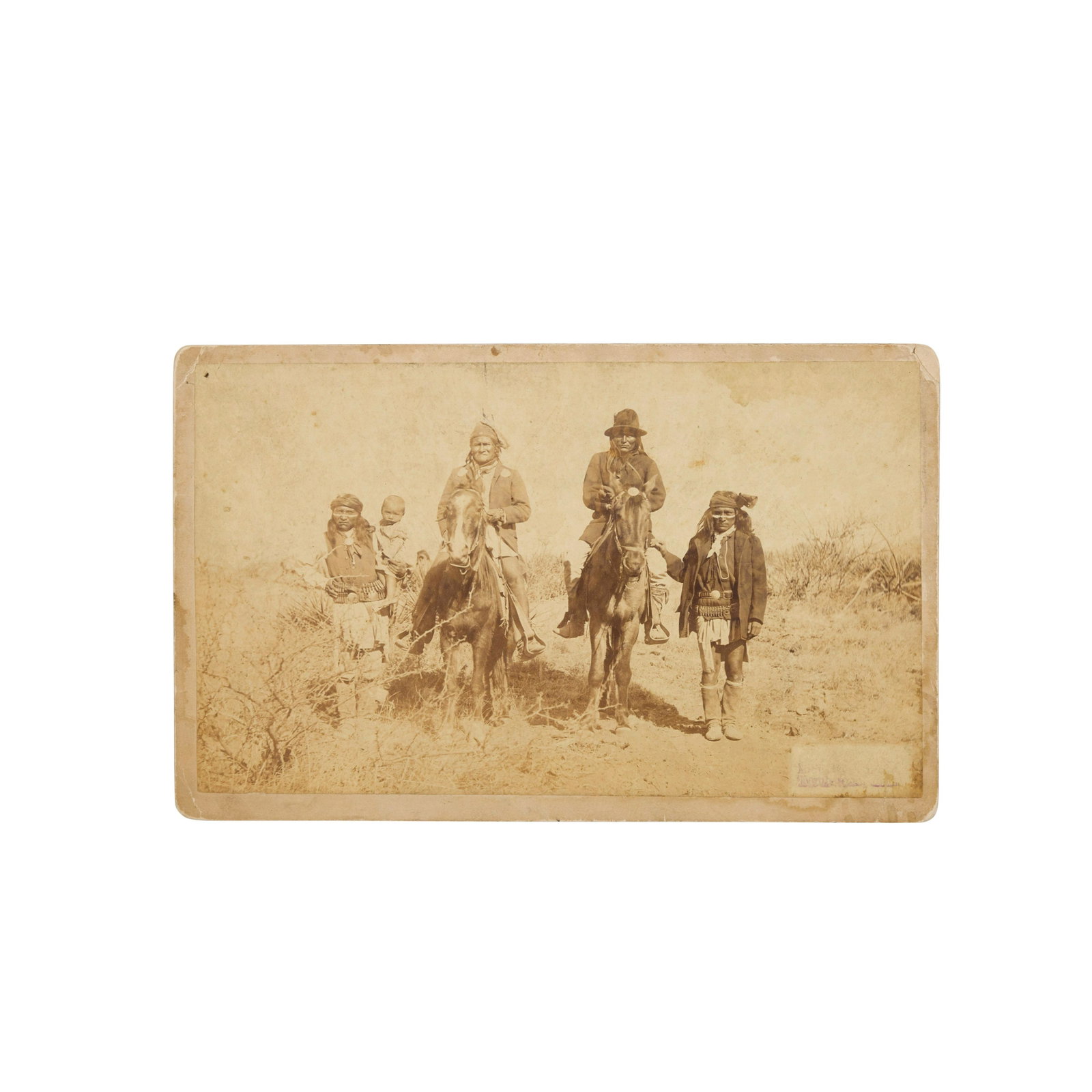C.S. FLY PHOTO OF GERONIMO AND NATCHES.: C.S. FLY PHOTO OF GERONIMO AND NATCHES. FLY, C.S., photographer. Scene in Geronimo's Camp, the Apache Outlaw and Murderer ... No. 171—Geronimo and Natches mounted, Natches with hat on; son of Ge