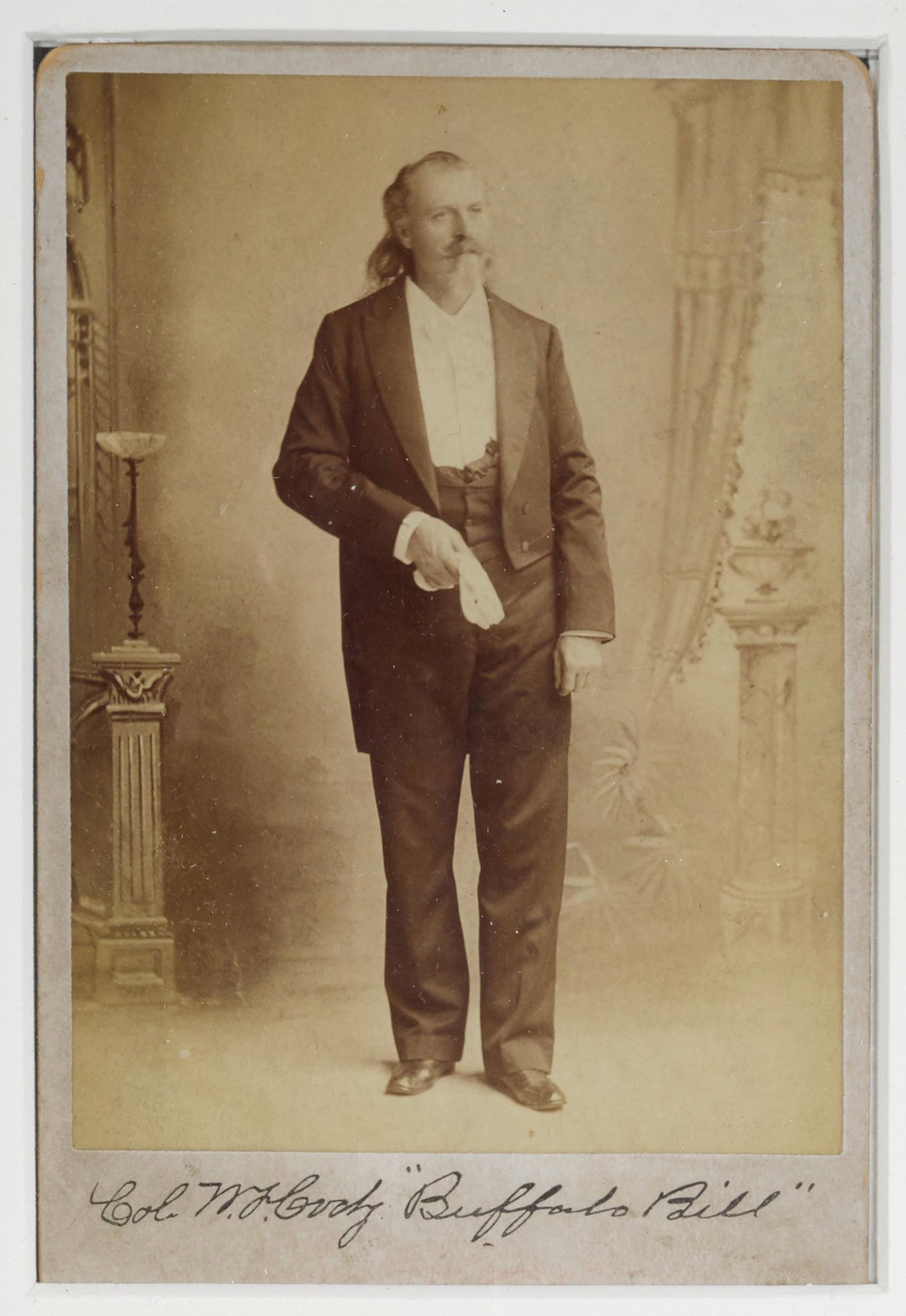 CODY, WILLIAM F. 'BUFFALO BILL.' 1846-1917.: CODY, WILLIAM F. 'BUFFALO BILL.' 1846-1917. 2 items: 1. Cut signature and inscription ('Very truly yours / W.F. Cody / Buffalo Bill / 1889'), on Treasury Department Office of the Secret Service letter