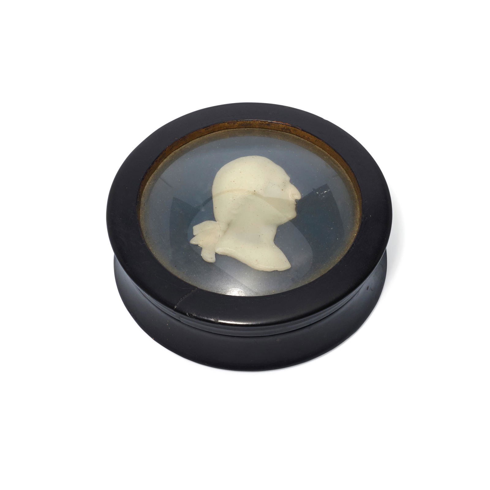 A PAPIER MACHE BOX WITH A WAX SILHOUETTE OF GEORGE (1 of 1)