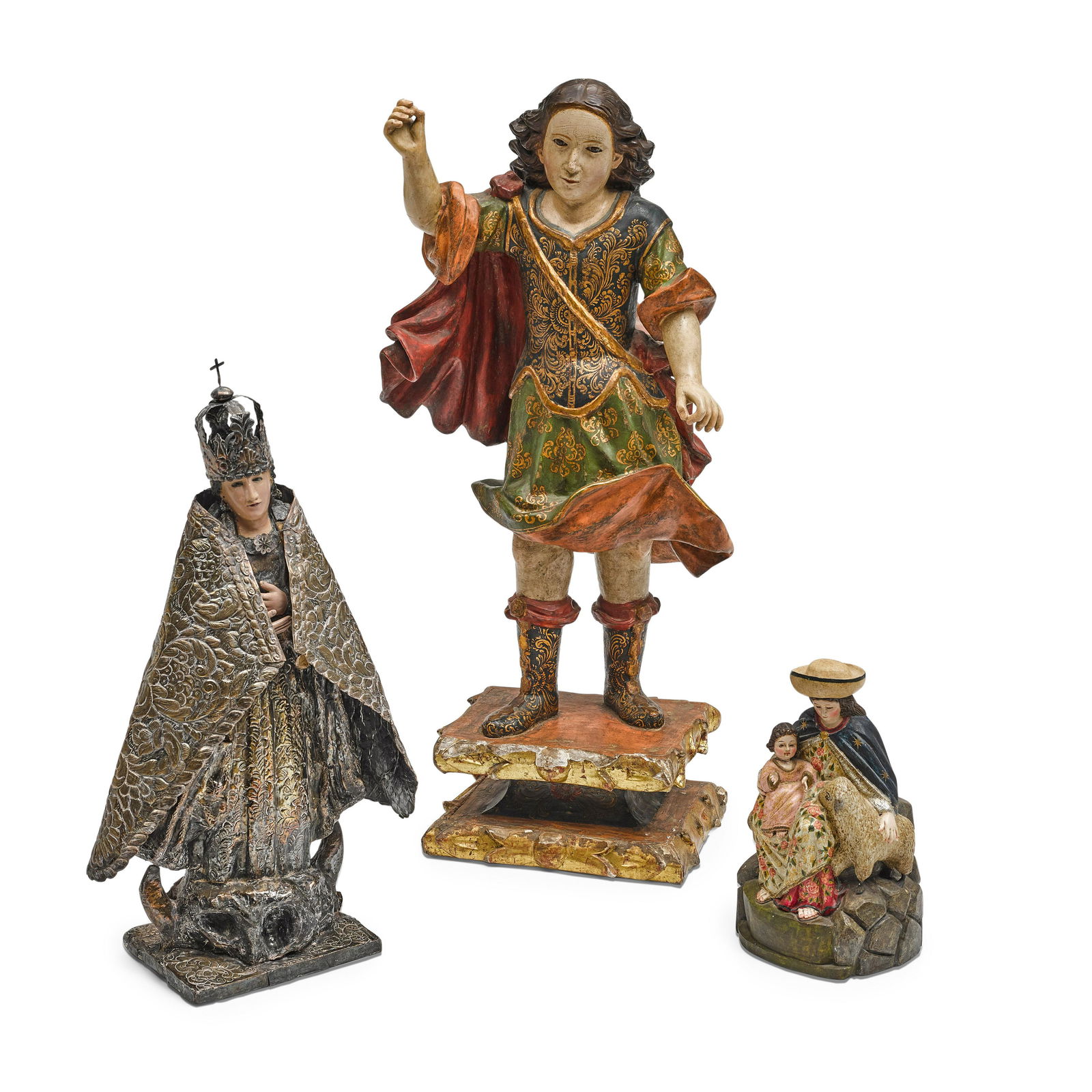 THREE SPANISH POLYCHROMED WOOD RELIGIOUS FIGURES19th (1 of 2)