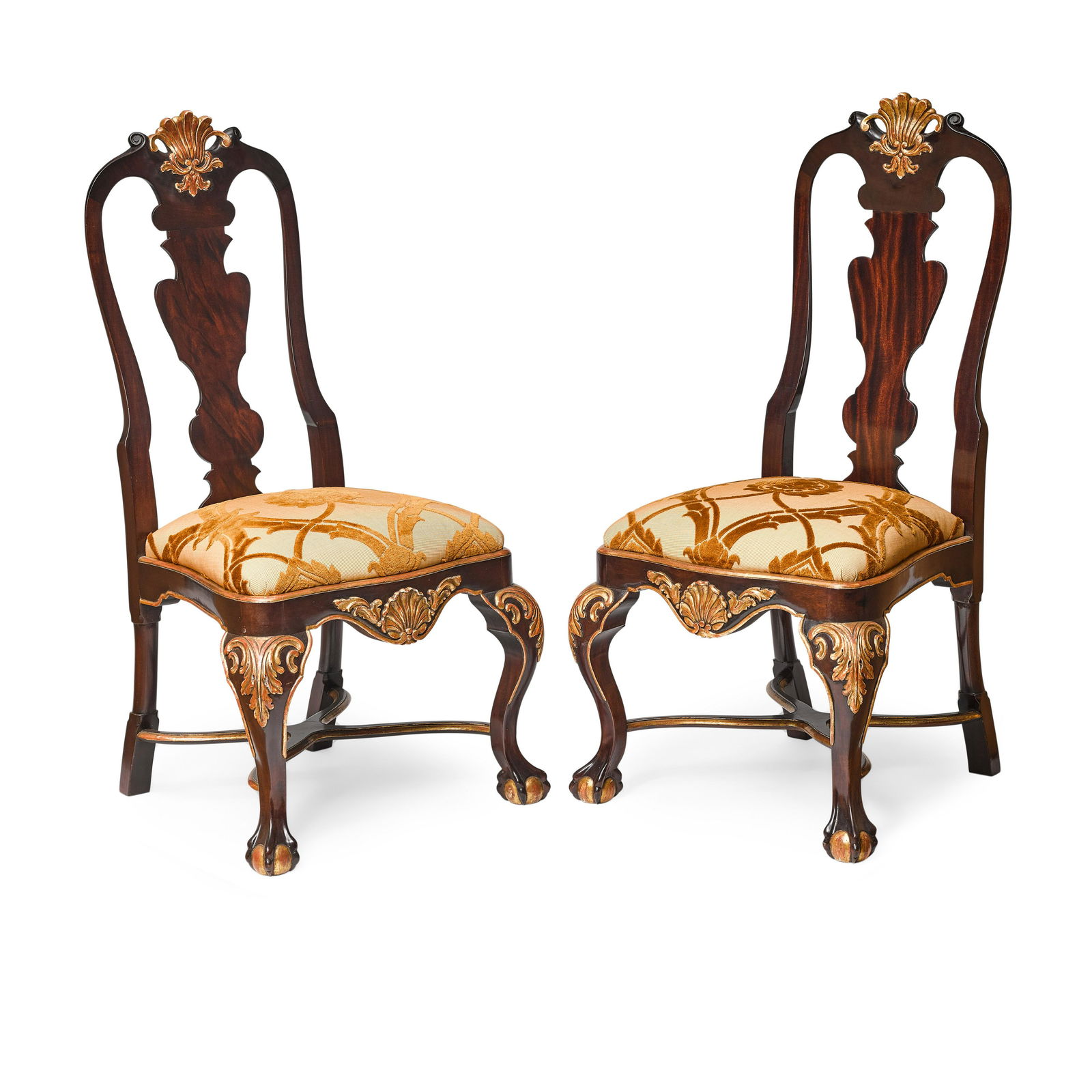 A PAIR OF PORTUGUESE ROCOCO STYLE PARCEL GILT MAHOGANY (1 of 3)
