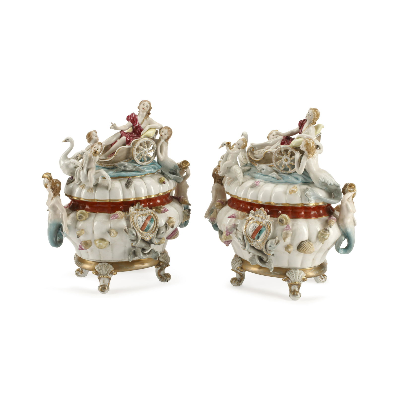 A PAIR OF DRESDEN STYLE PORCELAIN FIGURAL TUREENS20th (1 of 5)