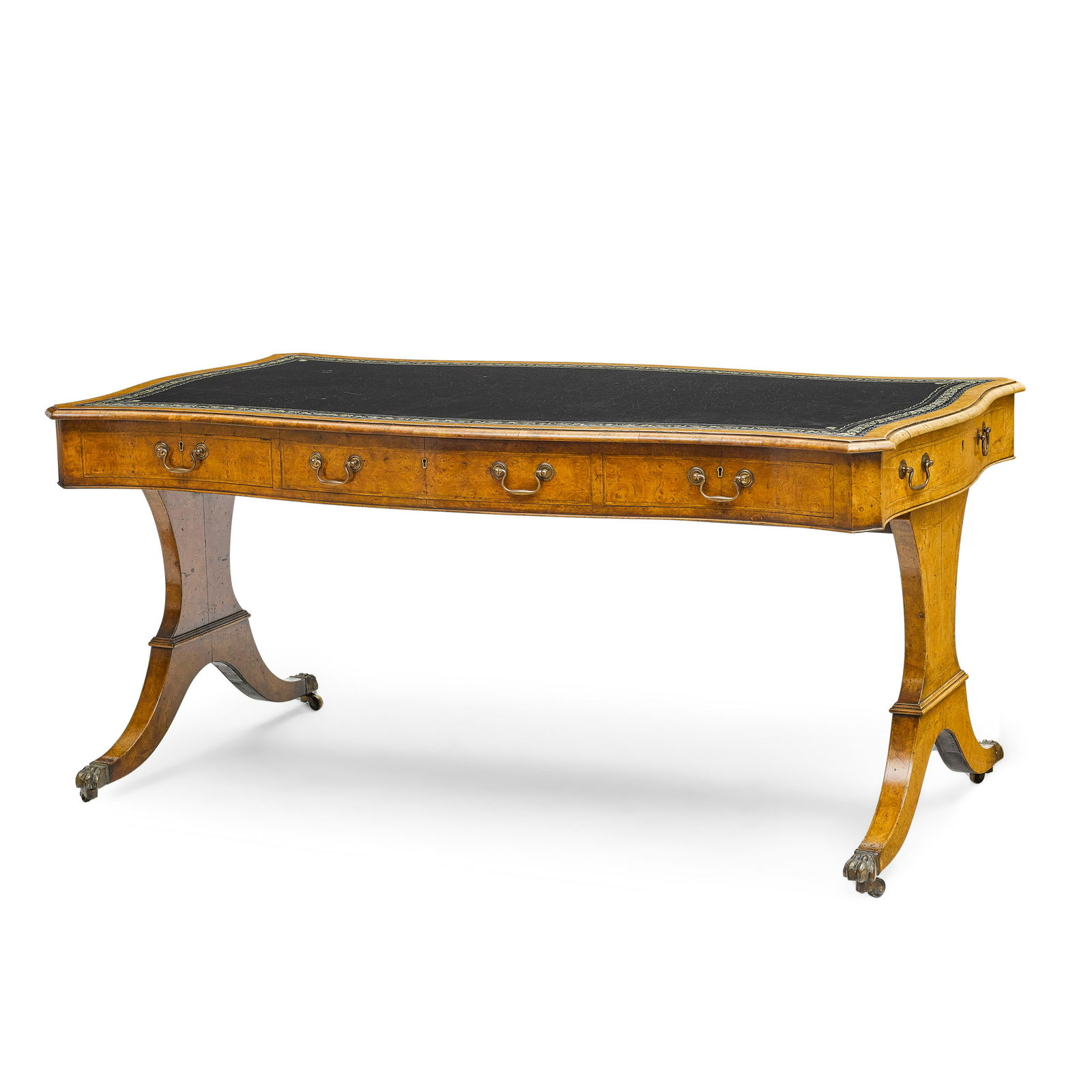 A REGENCY STYLE BURL WALNUT LIBRARY TABLE (1 of 2)