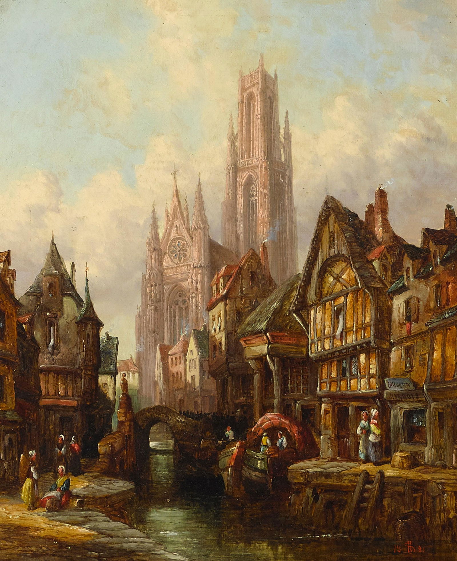 Henry Thomas Schafer, RBA (British, 1854-1915) Morlaix,: Henry Thomas Schafer, RBA (British, 1854-1915) Morlaix, Brittany; and Caudebec-en-Caux, beside the Seine (a pair) the first signed with monogram and dated '1881' (lower right) and signed and inscribed